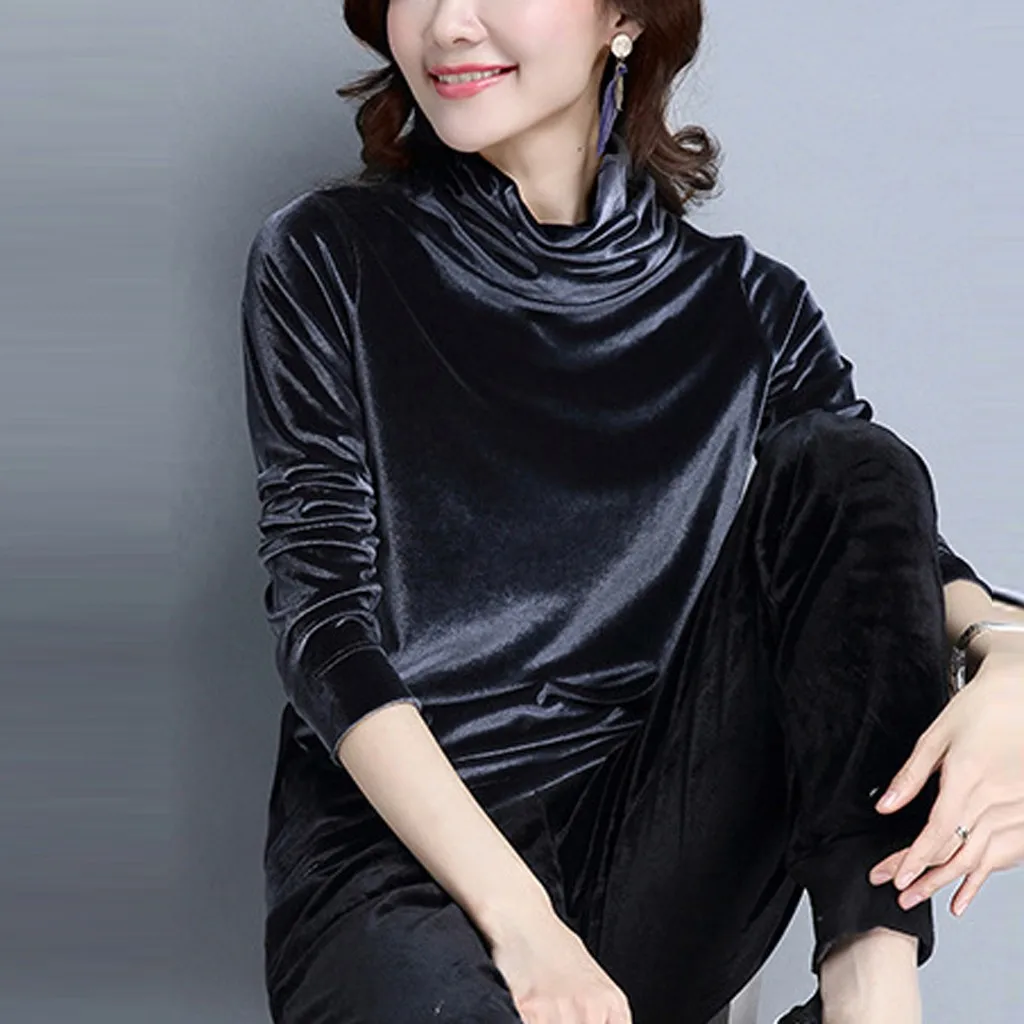Женская бархатная блузка Chamsgend однотонный топ с высоким воротником повседневный