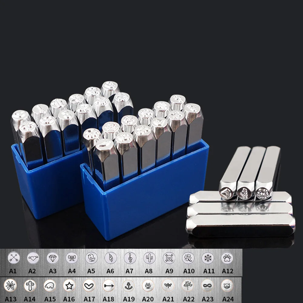 1pc 24 Pattern 6mm Metal Stamp Punching Tool Aluminium Leather Unique Marking Symbol Stamps Tools Craft for Stamping | Дом и сад