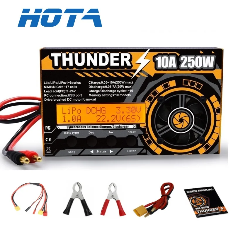 HOTA Thunder 250 Вт 10A DC балансирующее зарядное устройство Dis с 4-в-1 разъемом для LiPo NiCd PB