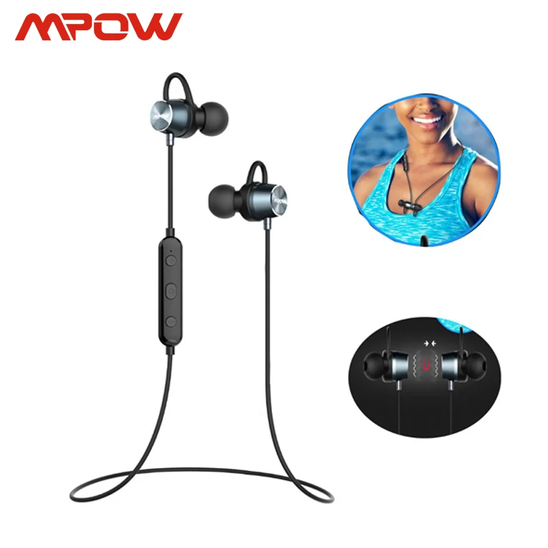 Оригинальные Mpow BH083 Bluetooth 4,1 наушники-вкладыши беспроводные магнитные стерео наушники IPX6 водонепроницаемая Спортивная гарнитура для телефонов