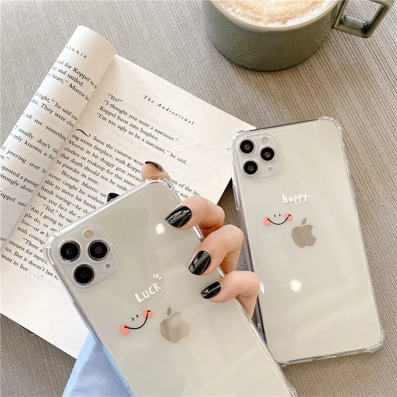 Cute Smiley Letter Clear Phone Case For iPhone 12 11 Pro XS Max Mini X XR 7 8 Plus SE 2020 Transparent Silicone ShockProof Cover