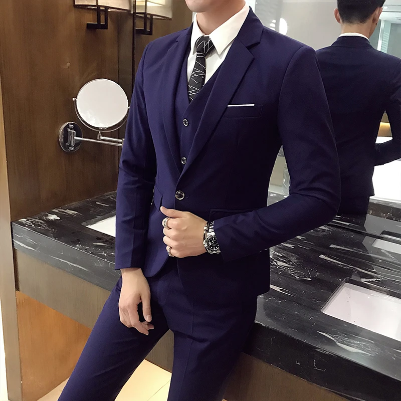 Мужской деловой пиджак + жилет брюки комплект из 3 предметов приталенный