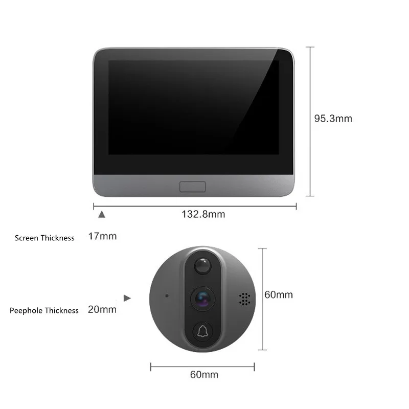 4.3 Inch WiFi Video Doorbell Peephole Viewer Home Security HD Night Vision PIR Motion Detection Tuya Remote Control Door Bell |