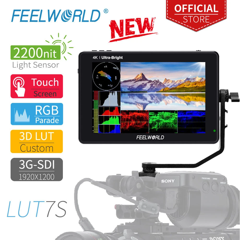 comprar Feelworld Lut7s 7 Polegada 3g-sdi 4khdmi 2200 Lêndeas 3d Lut Tela De Toque Câmera Dslr Campo Monitor Com Forma De Onda Vectorscope Histograma