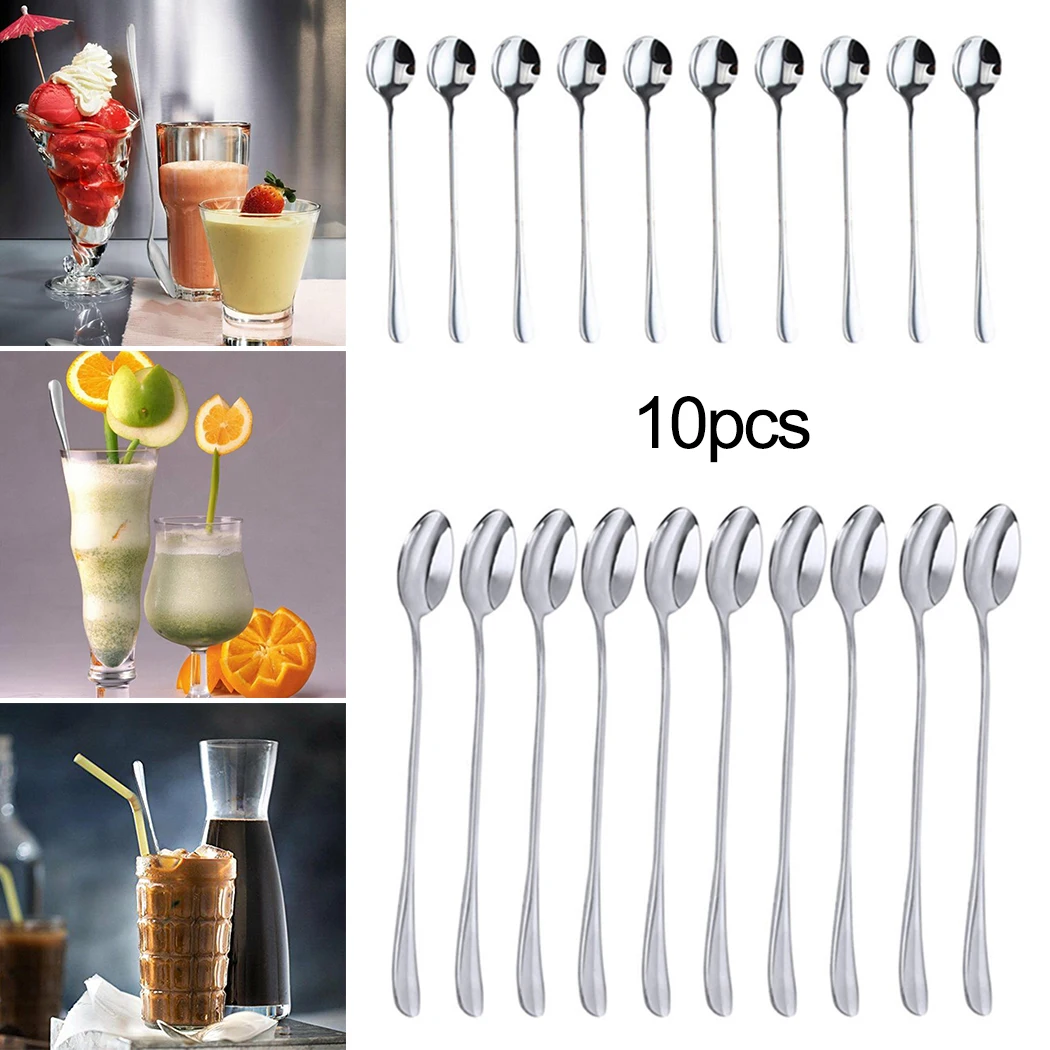 

Tableware set Spoon Coffee Spoons 10PCS/kit Long Handle Mixed Ice Cream Useful