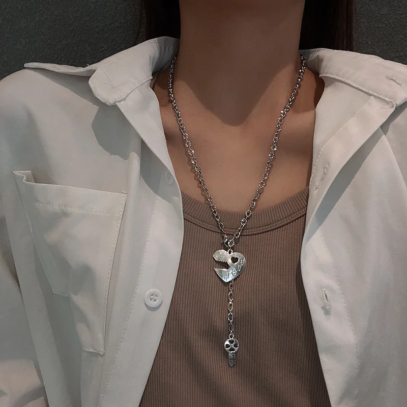 

European and American fashion temperament retro long necklace hip-hop heart-shaped tassel sweater chain
