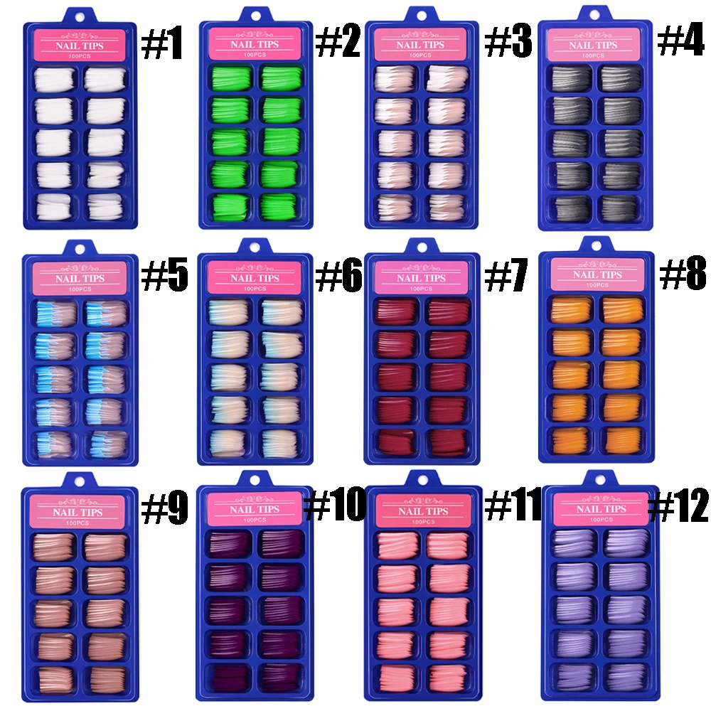 

100Pcs/Box Full Cover False Nail Art Tips Ballerina French Fake Nails DIY 12 Colors Candy Color Detachable False Nail