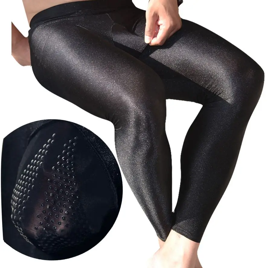 Sexy Men U Convex Pouch Men's Leggings Shiny Silicone Granules Thermal mens Underwear Male Underpants Men's Thermo Tights Pants