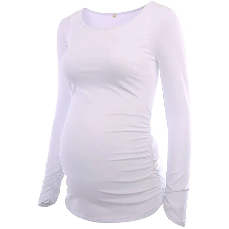 

Pack of 1pcs Women's Maternity Tunic Tops Mama Clothes Flattering Side Ruched Long Sleeve Scoop Neck Pregnancy T-shirt