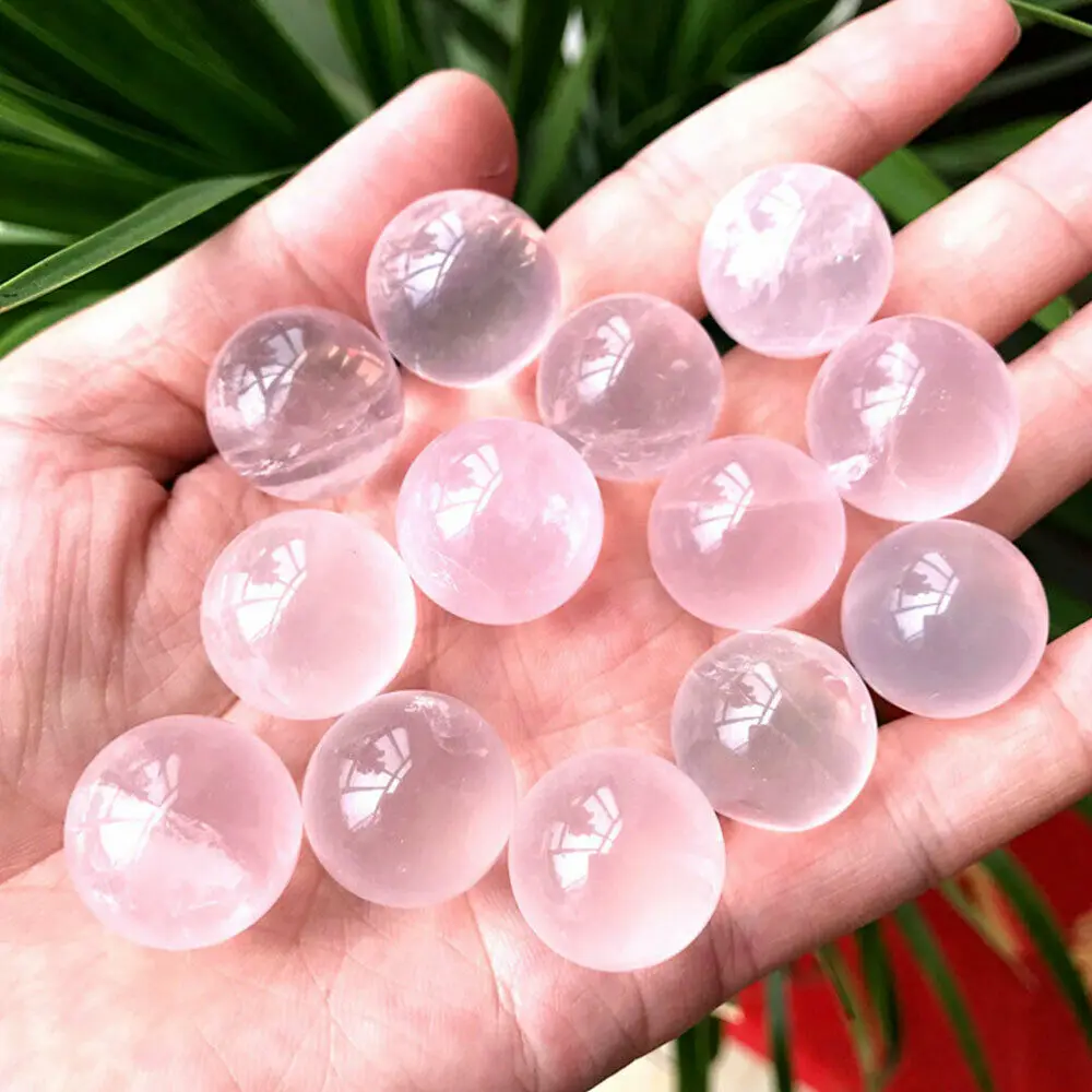 

5Pcs Mini Natural Pink Rose Quartz Crystal Ball Reiki Healing Sphere Gemstone Reiki Decoration Mineral Specimen Stone 2cm+-