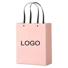 10 шт., Пользовательский логотип Высококачественная картонная бумажная фотобумага с ручкой для свадебной вечеринки, Подарочная сумка, сумка для покупок, розовые сумки