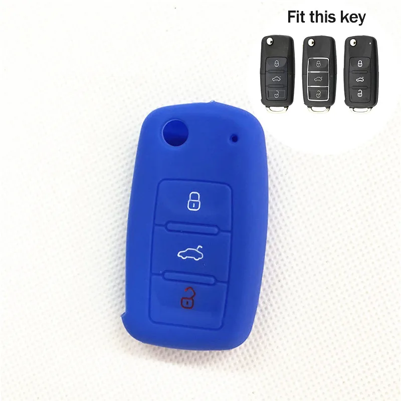 A blue Силиконовый чехол для ключей для Volkswagen Skoda Octavia Yeti Roomster Fabia Rapid Superb KODIAQ/Seat Leon Toledo Altea Ibiza - Название цвета: A blue