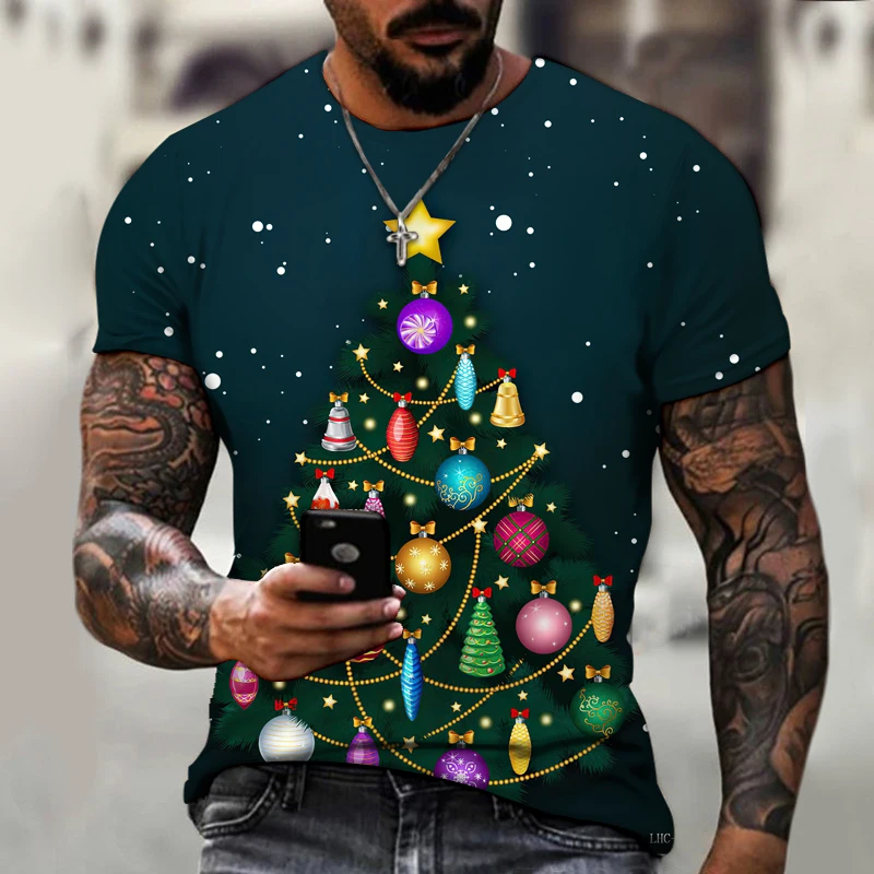 Новая зимняя мужская футболка брендовый дизайн Санта-Клаус Рождественская елка