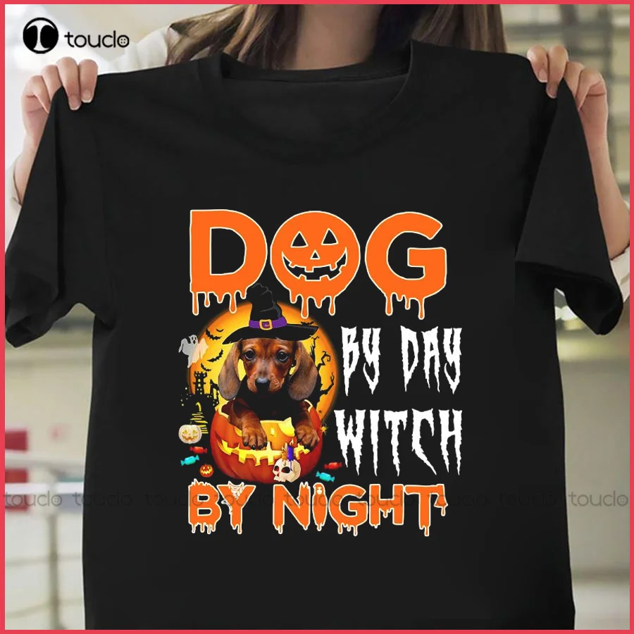 

New Hot Sale!! Dachshund Dog By Day Witch By Night Halloween T-Shirt Football Mom Shirt