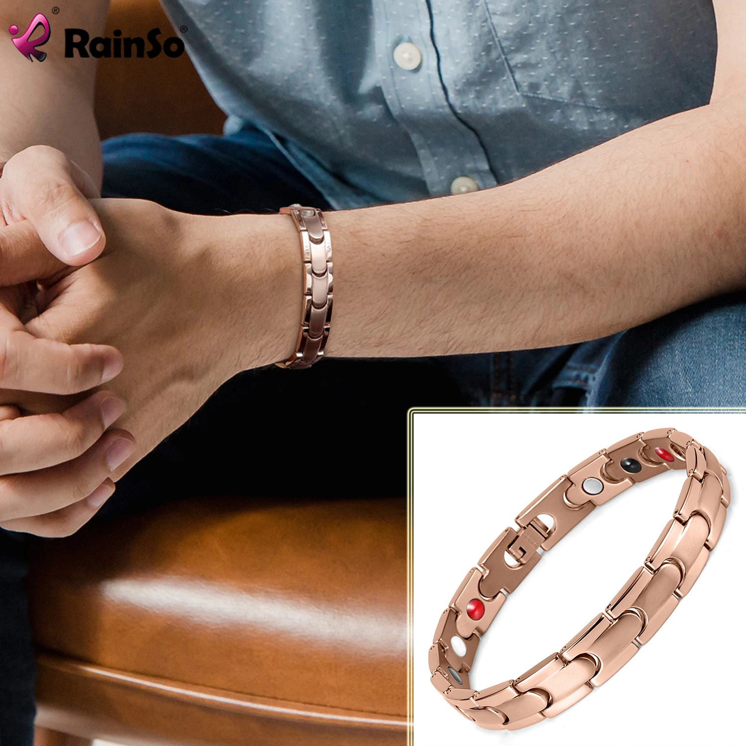 

Rainso Bracelet Homme Health Care Stainless Steel With Magnet Bracelet Viking Luxury Couple Lover Bracelets Friendship For Man