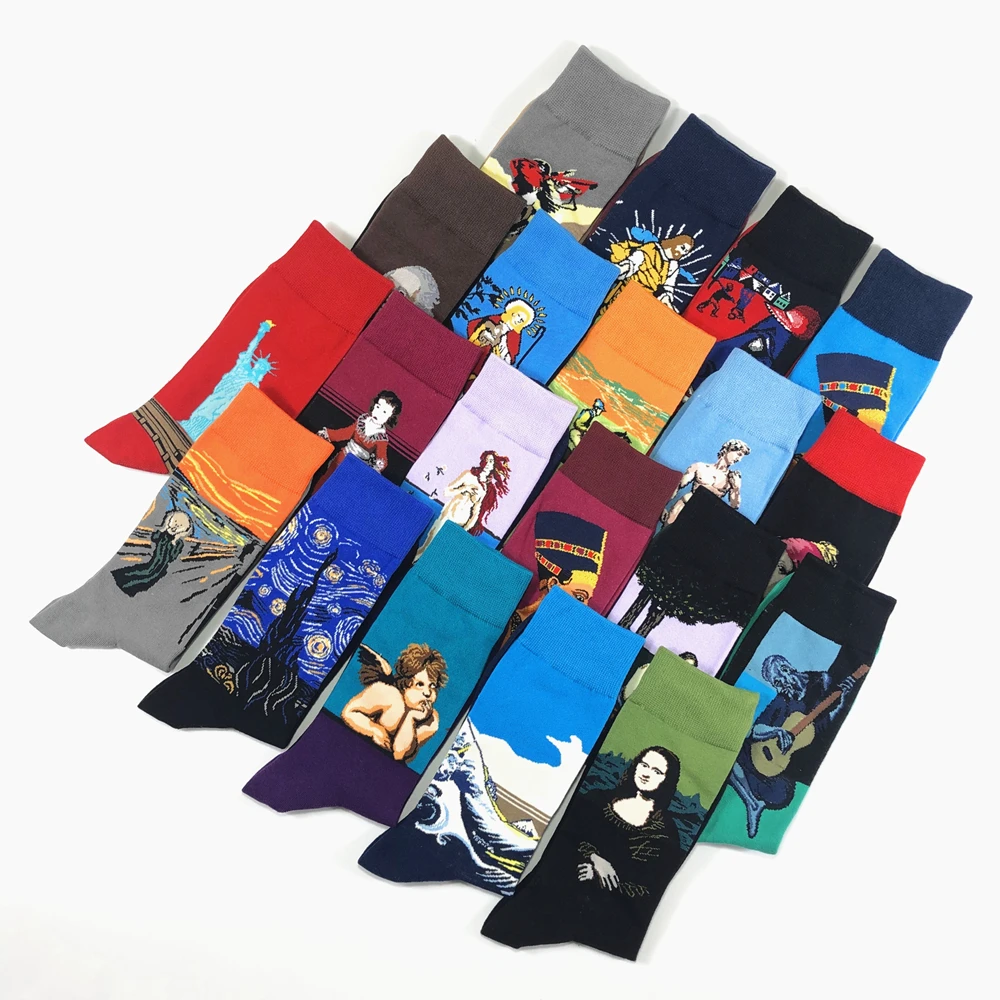 2022 Hot Sale funny Mens Socks Men's Socks New Medium tube socks Celebrity Oil Painting Series Leisure Cotton socks man
