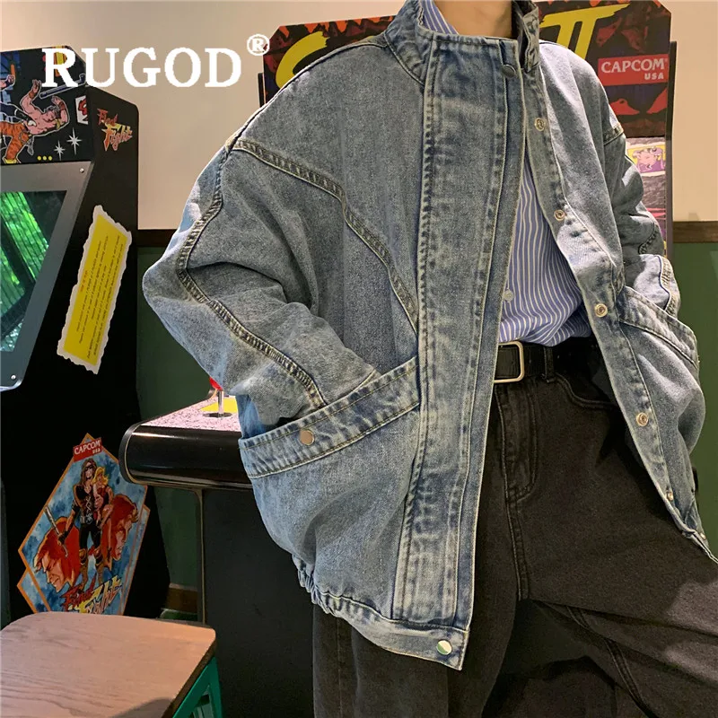 RUGOD Jackets Women Stand Collar Long Sleeve Vintage Denim Plus Size Large Pockets Loose Outwears 2019 Autumn And Winter Veste Jean Femme |