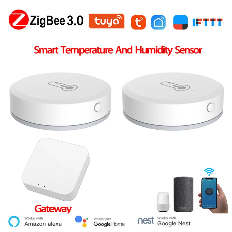

Tuya/SmartLife App ZigBee Smart Temperature And Humidity Sensor Works With Zigbee Gateway Hub Via Alexa Google Home Smart Home