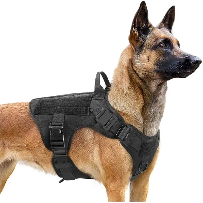 Conjunto t&aacute;ctico de arn&eacute;s y correa para perro, hebilla de Metal, chaleco grande K9, Pastor Alem&aacute;n, duradero, para entrenamiento de perros grandes-0