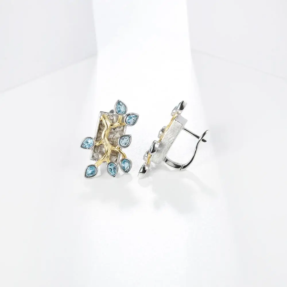 Женские Балетные серьги GEM'S двухцветные из серебра 925 пробы с натуральным