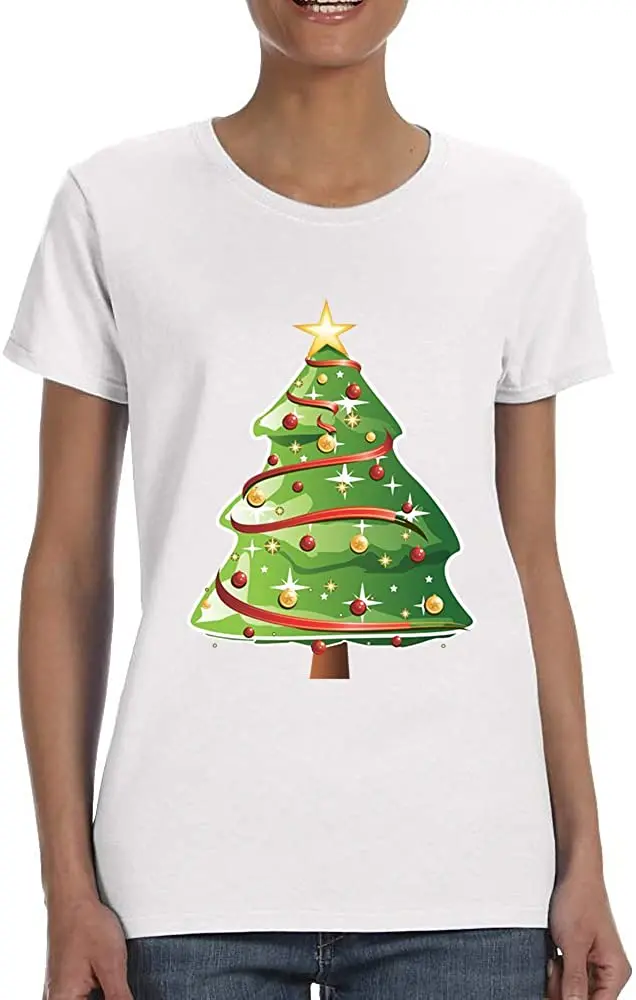 

Women's T-Shirt Christmas Tree Cute Xmas Trendy Shirt New Summer Cool Tee 2020 Breathable All Cotton Short Sleeve Tshirt