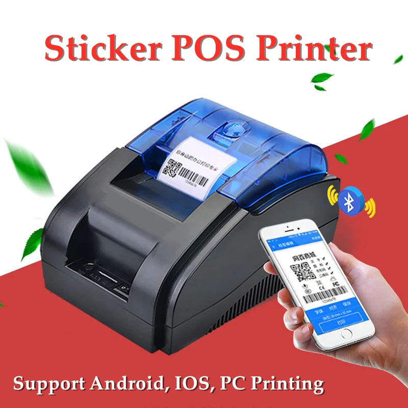 

58mm POS Thermal Receipt Label Printer Supermarket Barcode QR Code Sticker Date Price USB Bluetooth-compatib Android IOS Windows