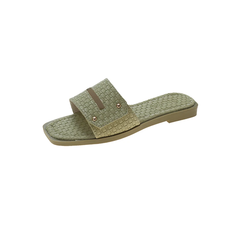 

Female Shoes Low Slippers Women Summer Luxury Slides Square Toe 2021 Soft Designer Beach Flat PU Rome Rubber Square Toe Flat Sho
