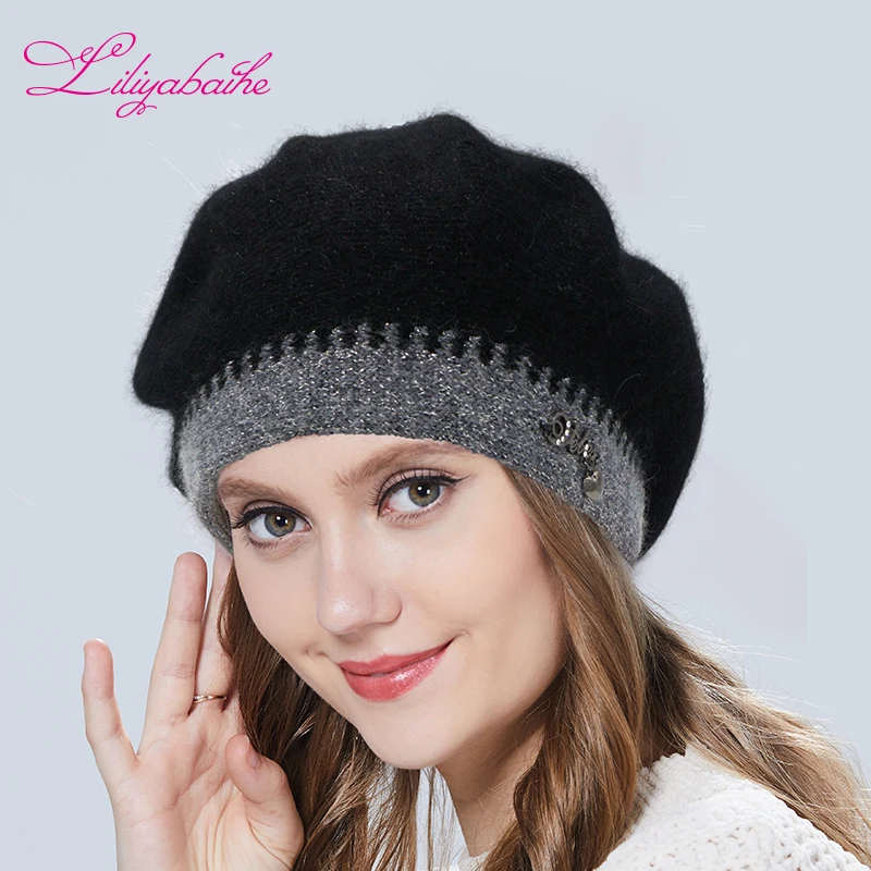 Liliyabaihe зимние женские берета С люриксом двойной теплый Шапка вязаная шерсть