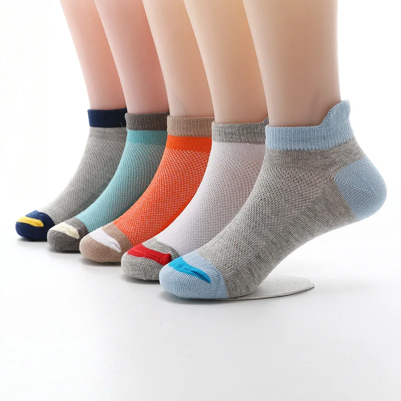 Calcetines de malla de algod&oacute;n para ni&ntilde;o y ni&ntilde;a, medias n&aacute;uticas informales de 2 a 15 a&ntilde;os, moda Primavera Verano, 5 par/lote, 2022-0