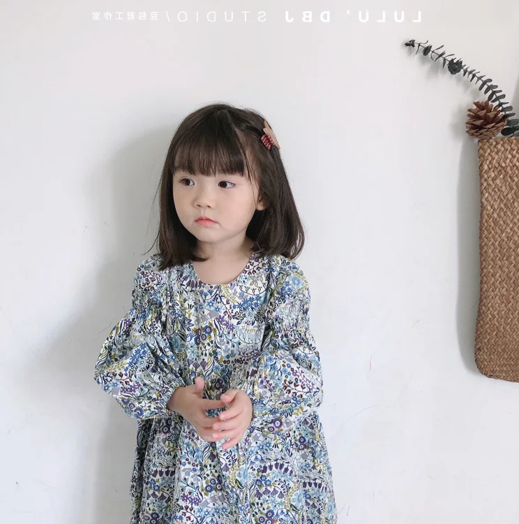 Весеннее модное платье принцессы с длинными рукавами и цветочным рисунком для