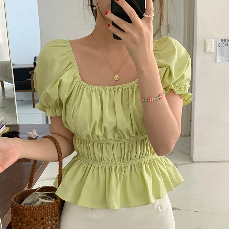 Gaganight женская блузка лето квадратный воротник голая спина тонкая с коротким