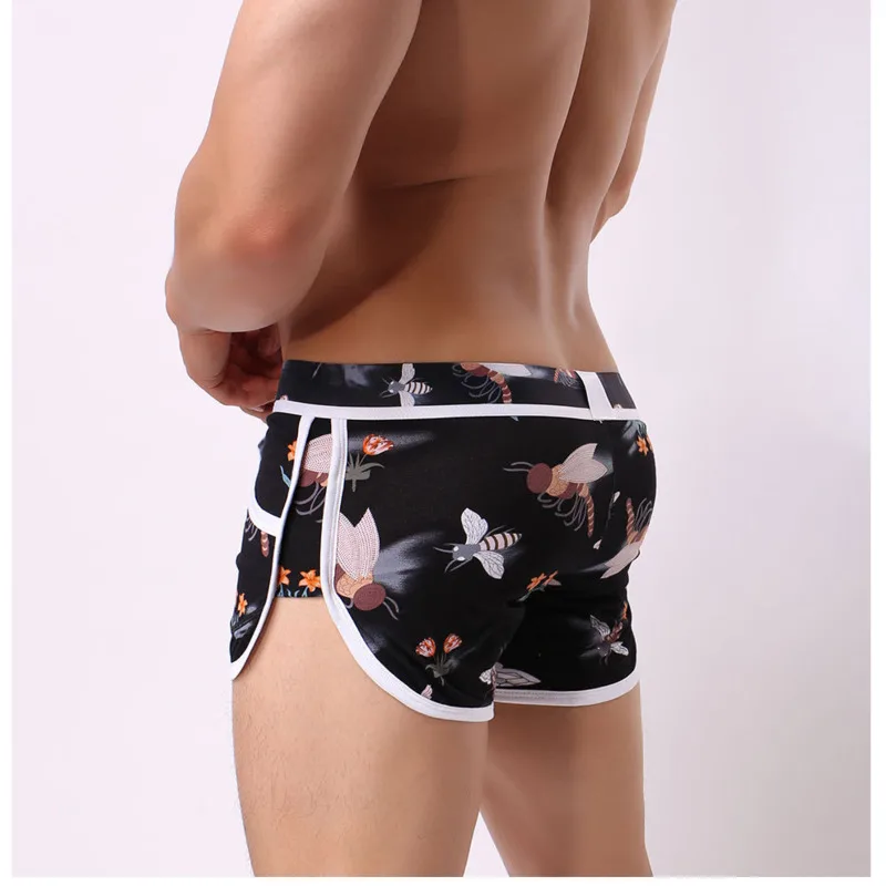 

New Mens Shorts Cotton Men Homewear Flower Print Cuecas Underpants For Gay Plus Size Breathable Sexy Shorts