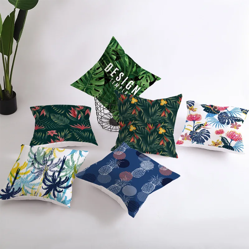 

Cross-border new dark plant printing super soft sofa square pillow factory wholesale can do linen wholesale