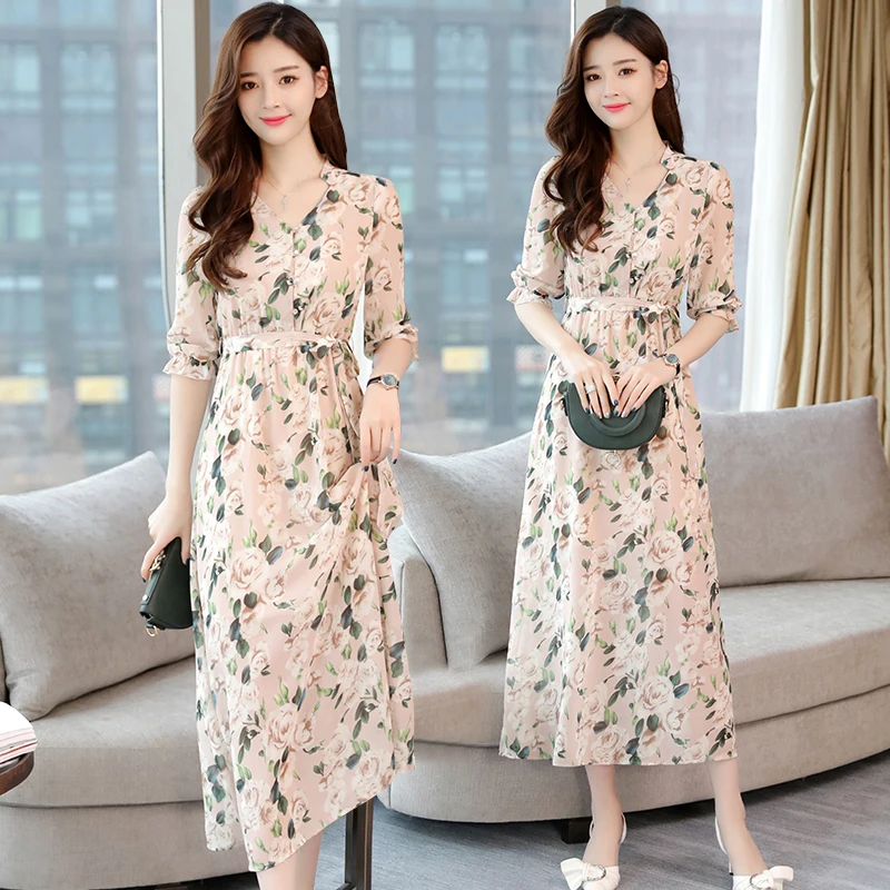 Летние Цветочный принт вечерние Женское платье длинное Boho в ретро стиле