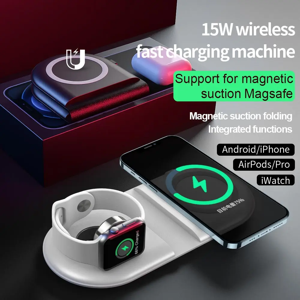 

2 в 1 Складная магнитная Беспроводная зарядная док-станция 15 Вт Быстрая зарядка для iPhone 12 Pro Max/Mini MgaSafing Duo зарядное устройство для AirPods
