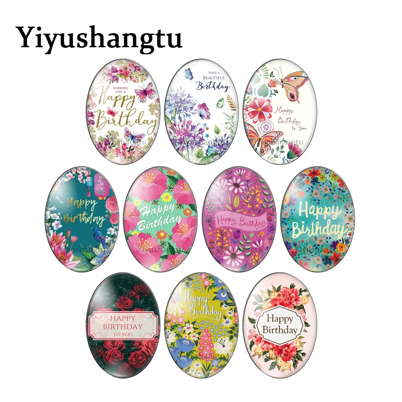 Happy birthday to you best wishes 10pcs mixed 13x18mm/18x25mm/30x40mm Oval photo glass cabochon demo flat back Making findings | Украшения