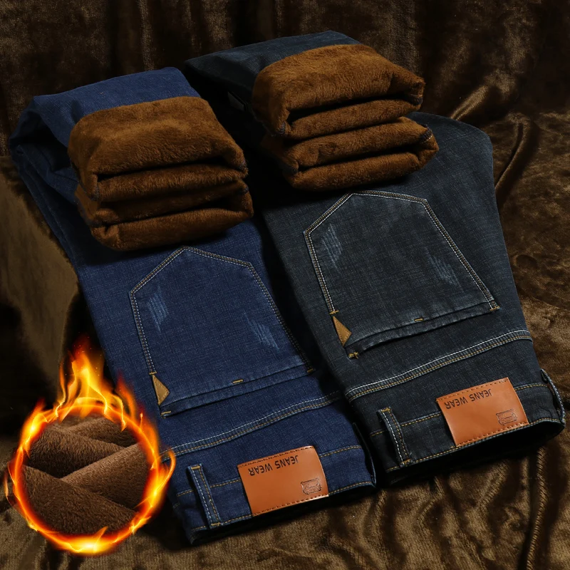 Зимние джинсы для мужчин синие Homme черные джинсовые штаны брюки деловые