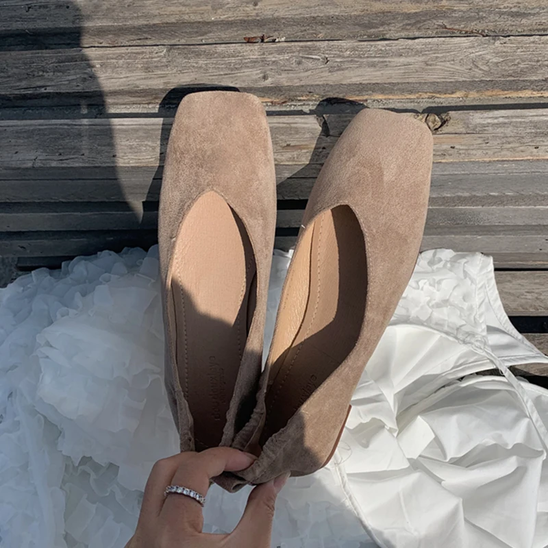 Concise Flat Shoes Women Suede Moccasins Square Toe Casual Ballet Flats Female Slip On Soft Loafer Lady Spring Autumn Shoe Woman | Обувь