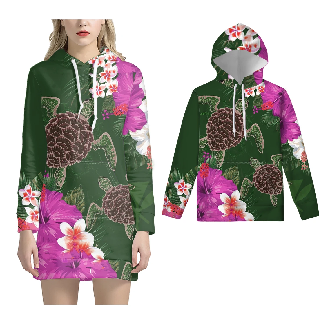 

NOISYDESIGNS 3D Hoodies Women Dress Mom And Me Outfits Polynesian Hibiscus Turtle Print Casual Girl Sweatshirt Plus Size Hoodie
