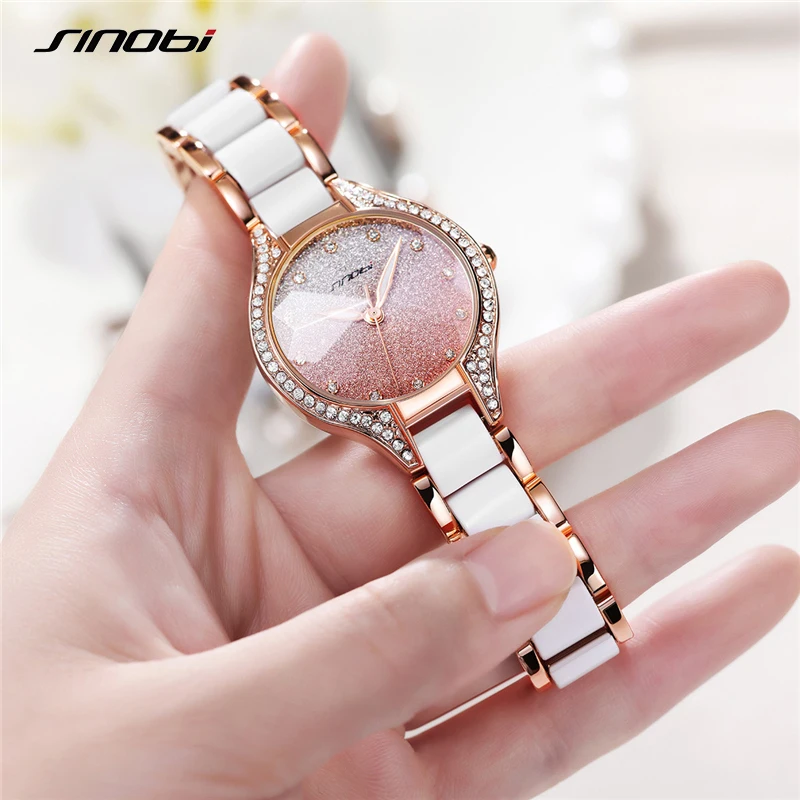 

SINOBI Quartz Watch Ladies New Fashion Luxury Brand Diamond Waterproof Metal Beads Ladies Quartz Watch Business Reloj De Seoras