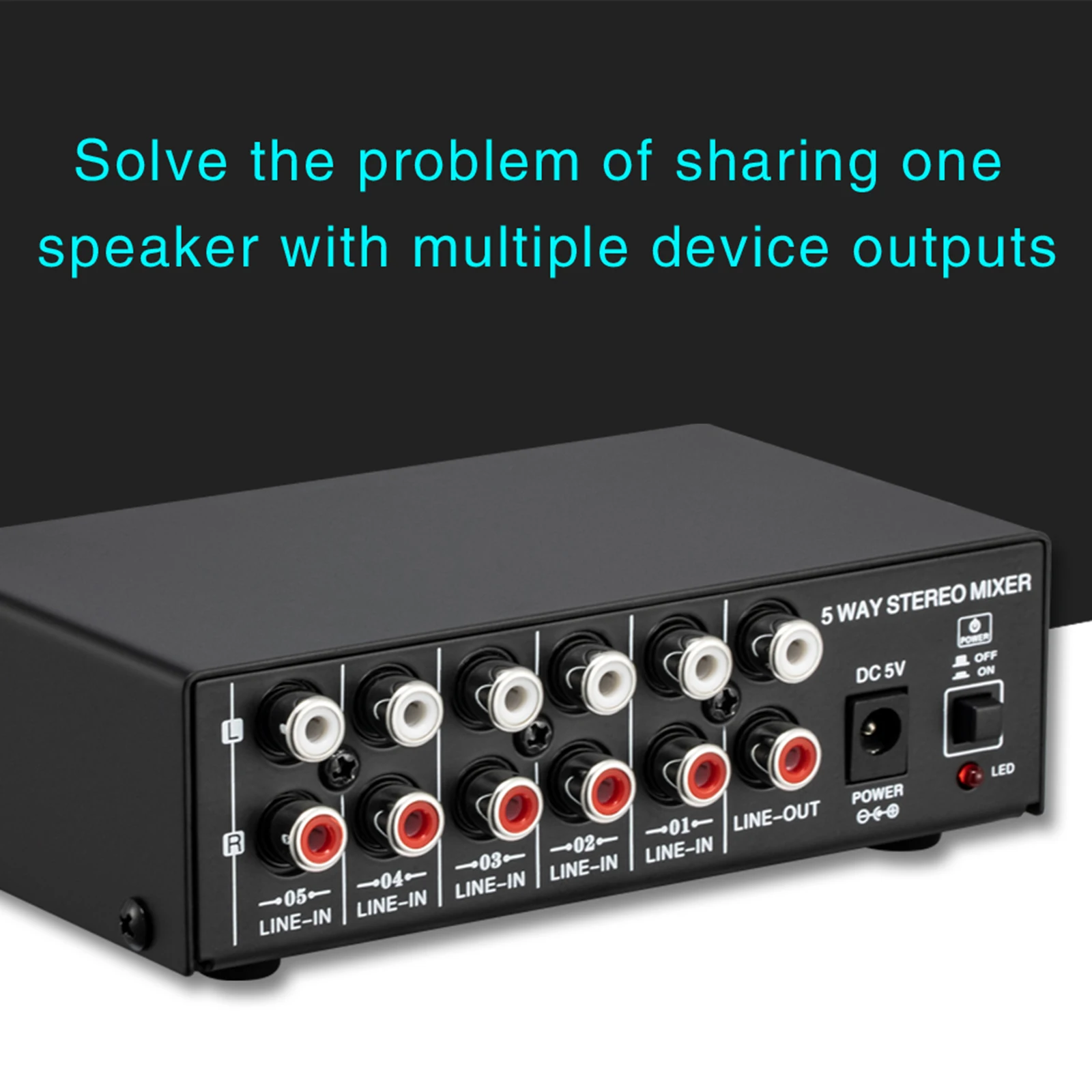 

Professional 5-Way Stereo Active Mixer Multi-Channel Mixer Low-Noise Black