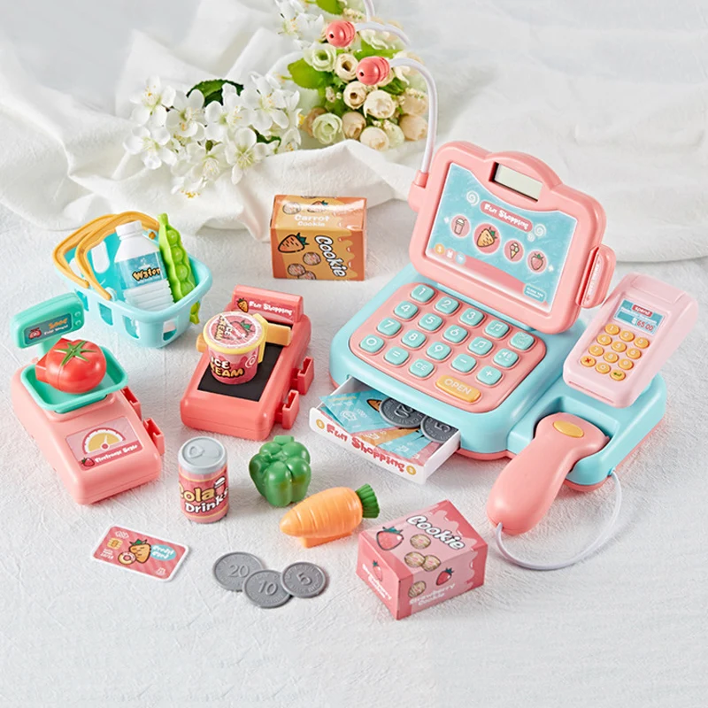

New Play Cash Register Toys For Kids Toy Grocery Store Pretend Play Set With Scanner Credit Reader Preschool Learn Drop Shipping