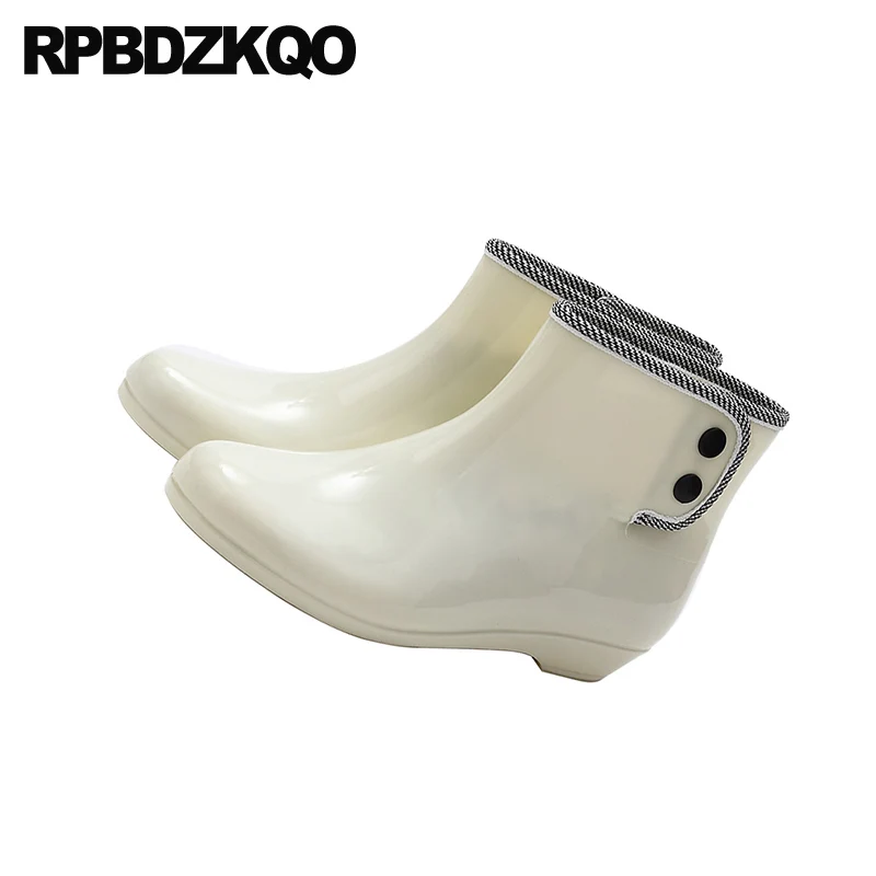 Женские резиновые ботинки без шнуровки зеленые водонепроницаемые ботильоны с