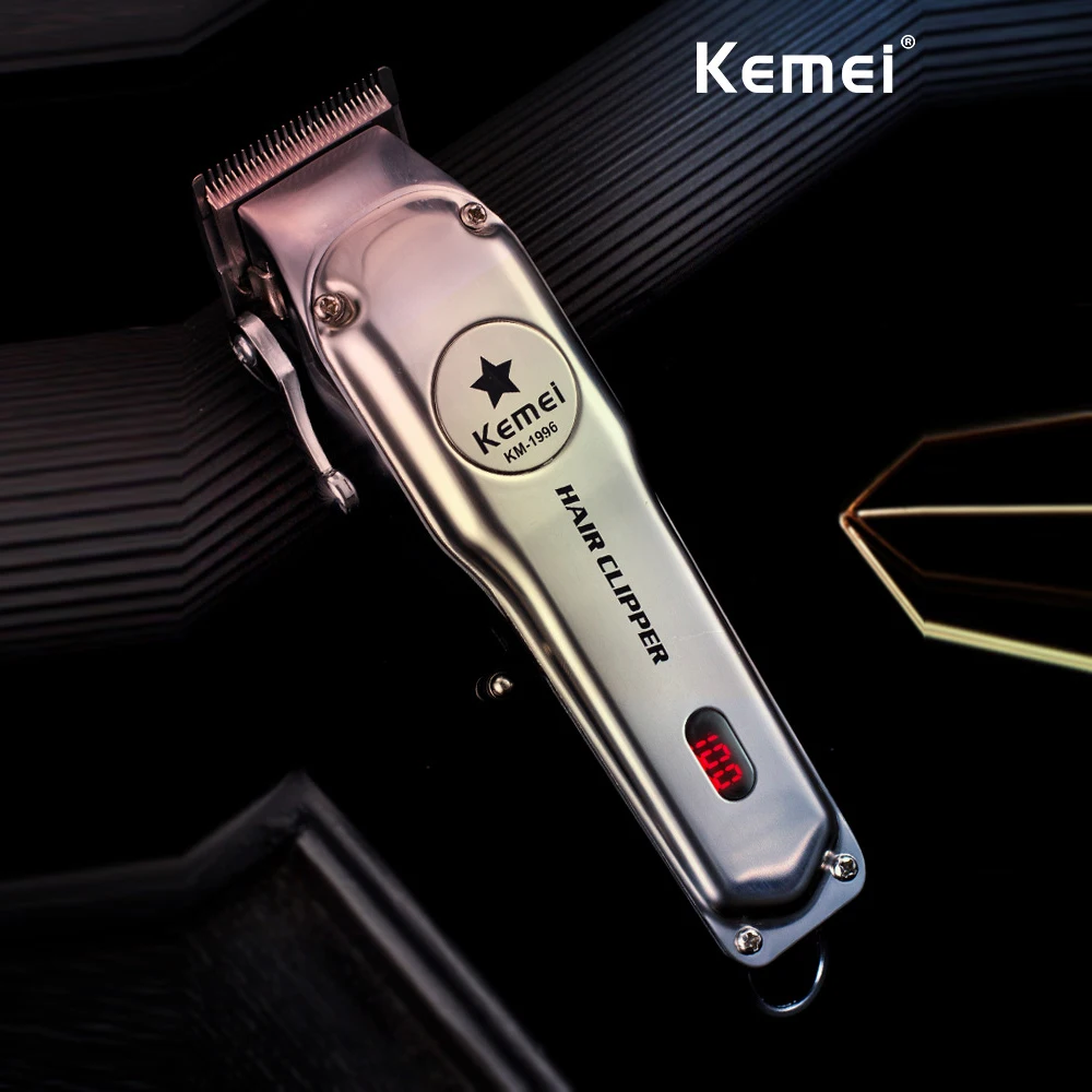 Перезаряжаемая машинка для стрижки волос Kemei 1996 Парикмахерская профессиональная машинка для стрижки бороды полностью Металлическая Мужская электрическая машинка для стрижки волос
