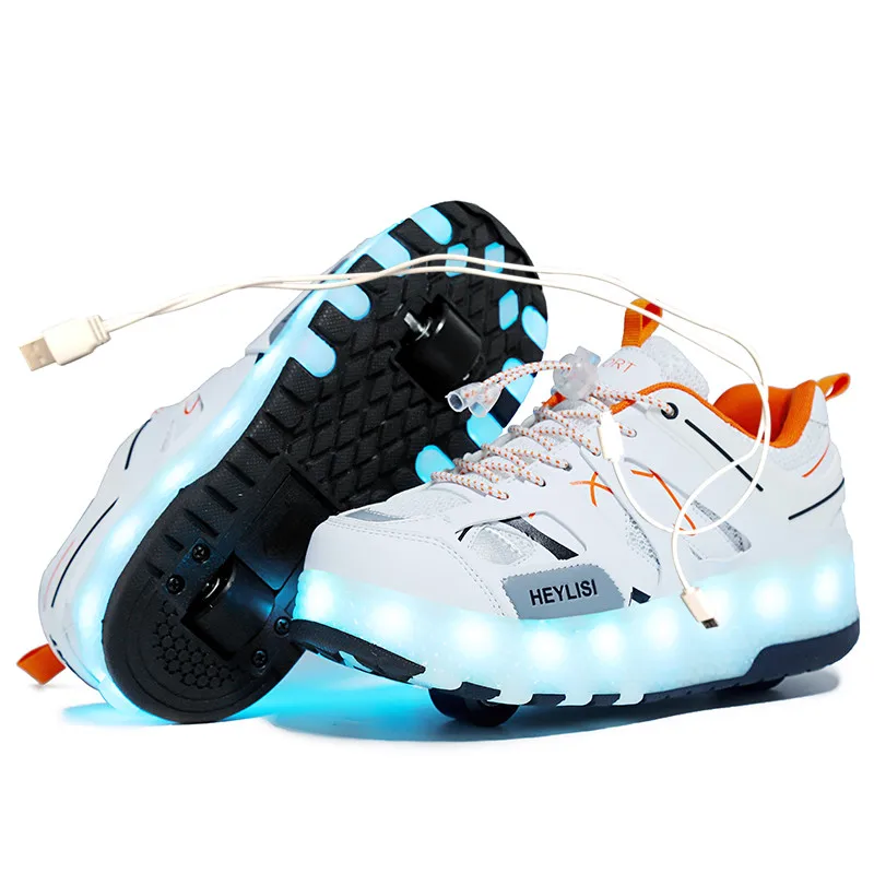 Детские светящиеся кроссовки на роликах обувь для мальчиков и девочек зарядка