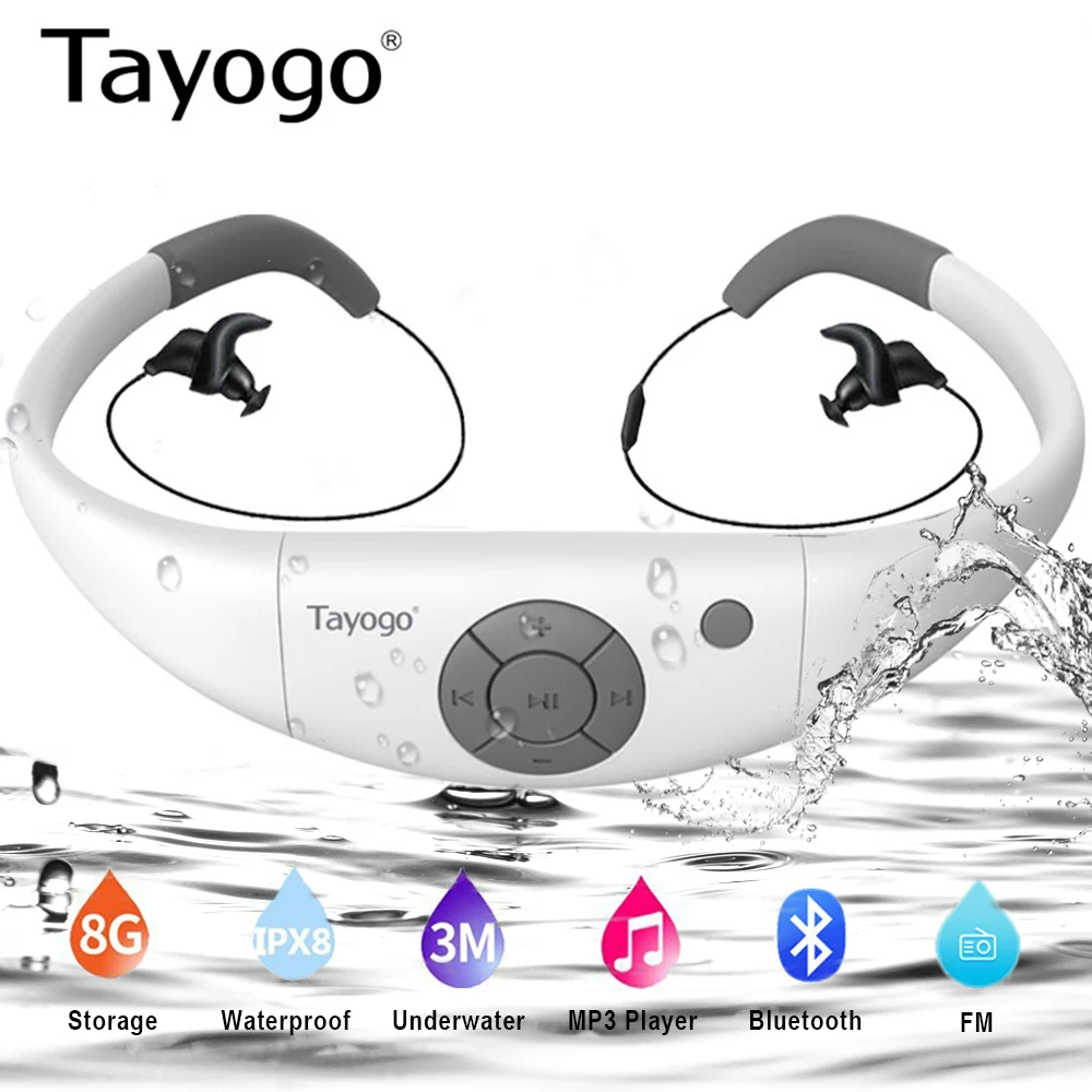 Tayogo W12 HIFI Swimming Headset MP3 Music Player with Bluetooth FM Radio Pedometer IPX8 Waterproof Headphone Sports Mp3 | Электроника