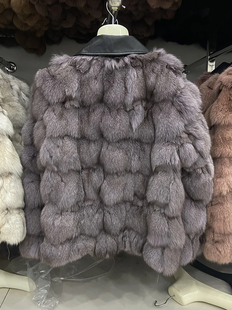 Women Winter Thick Warm Real Fox Fur Jacket Coat Fashion Female Genuine Leather Collar Coats Lady's Fox Fur Outwear