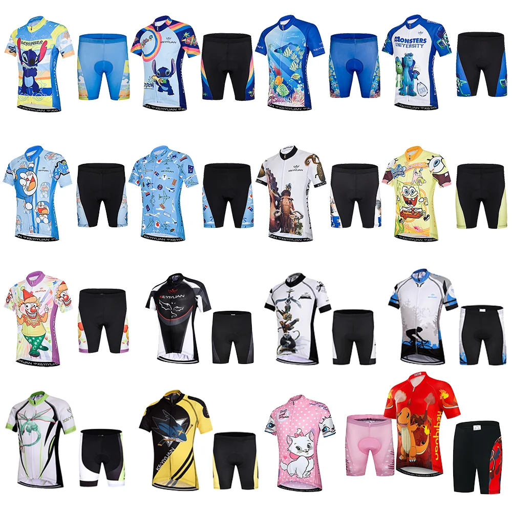 KEYIYUAN High Quality Kids Cycling Clothing Suit Boy Girl Bike Jersey Set Child Short Sleeve MTB Wear Riding Bicycle Clothes