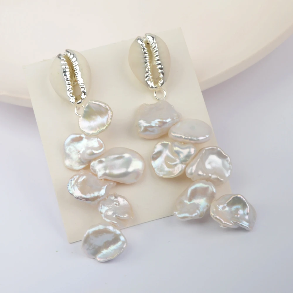 Серьги-подвески женские из Каури с жемчужными бусинами HD0197 серьги натурального