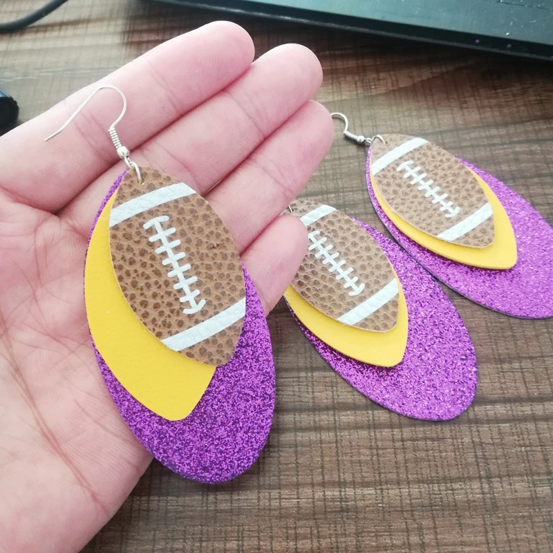 Трехслойные серьги из искусственной кожи с блестками|Серьги-гвоздики| |